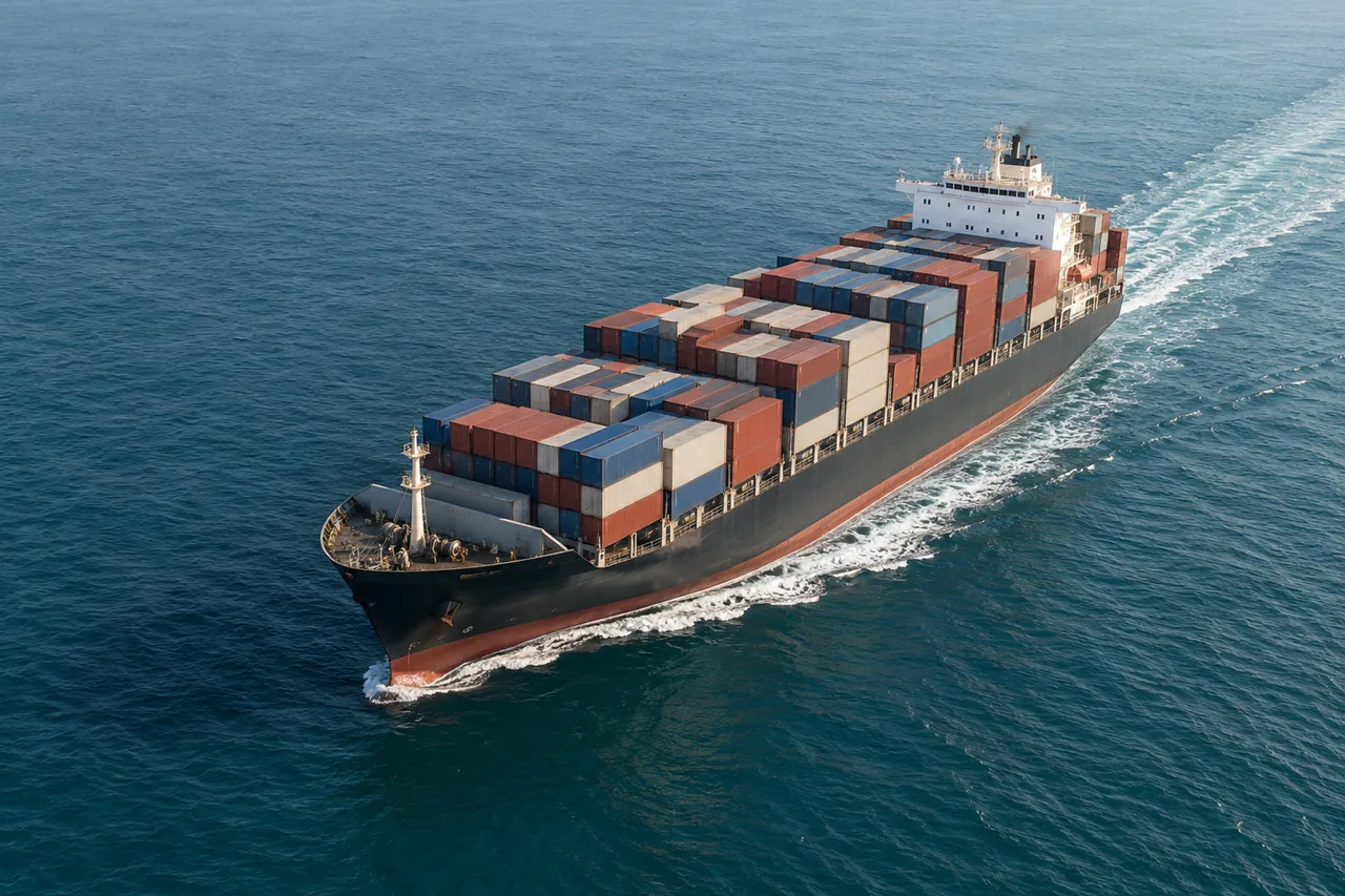 Una nave portacontainer in mare vista dall'alto